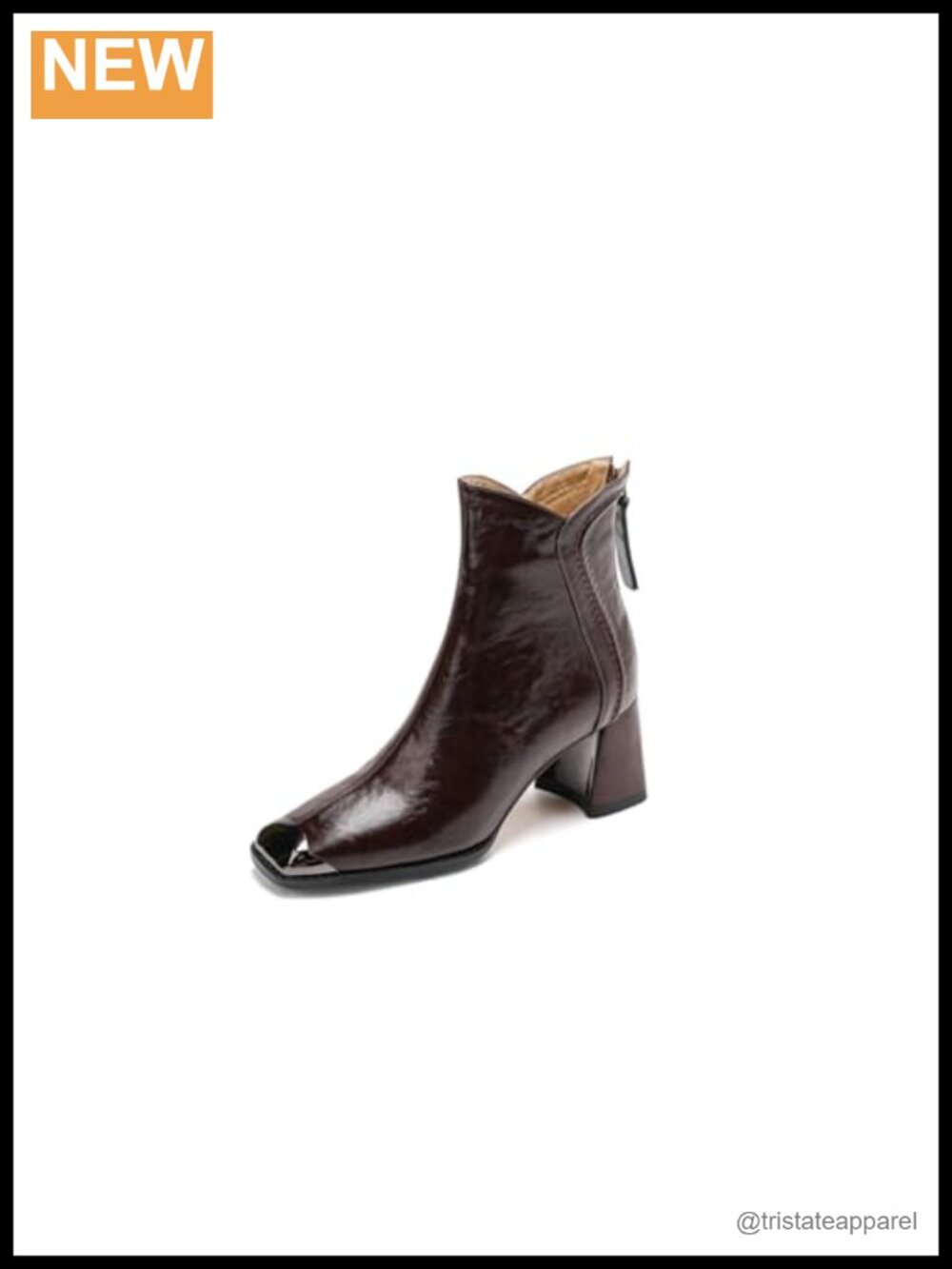 Genuine Leather Square Toe Mid Chunky Heels Ankle Boots Handmade Zip